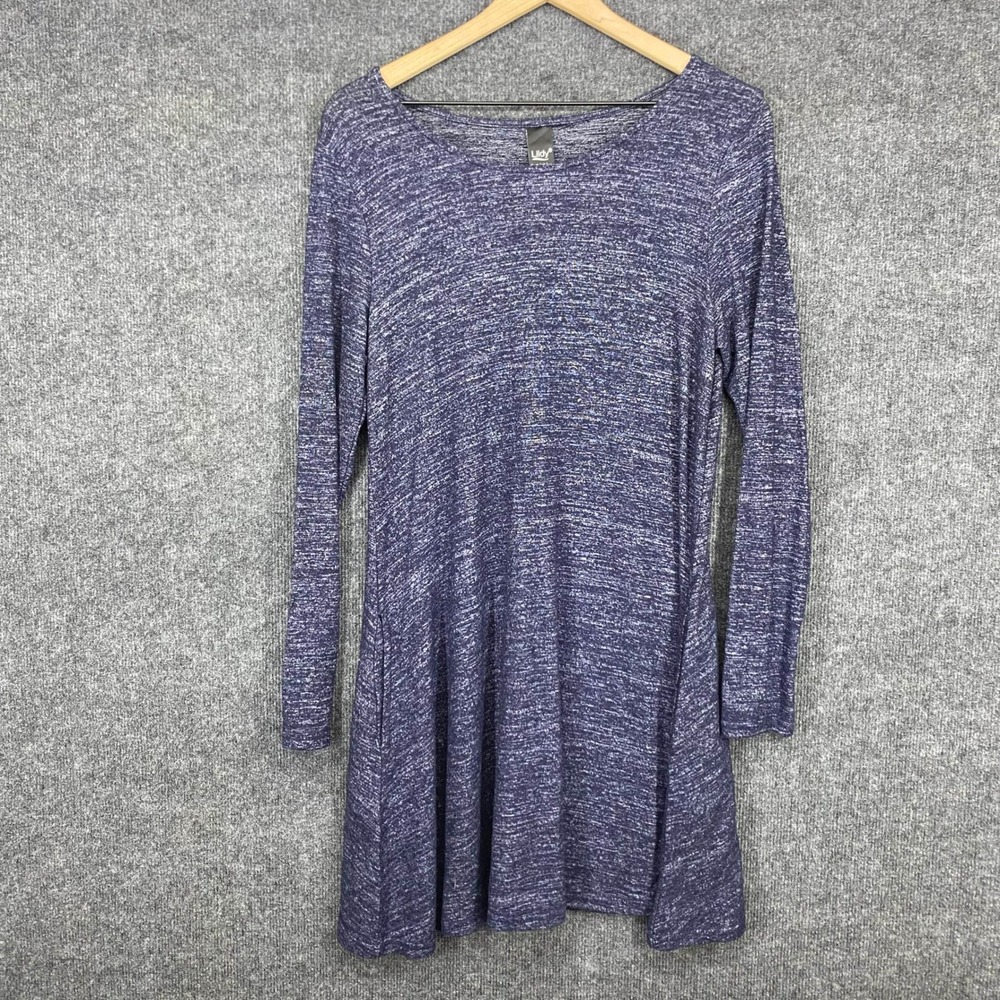 Lildy Women Navy Blue Space Dye Plush Knit Long Sleeve Tunic Top Size S-M